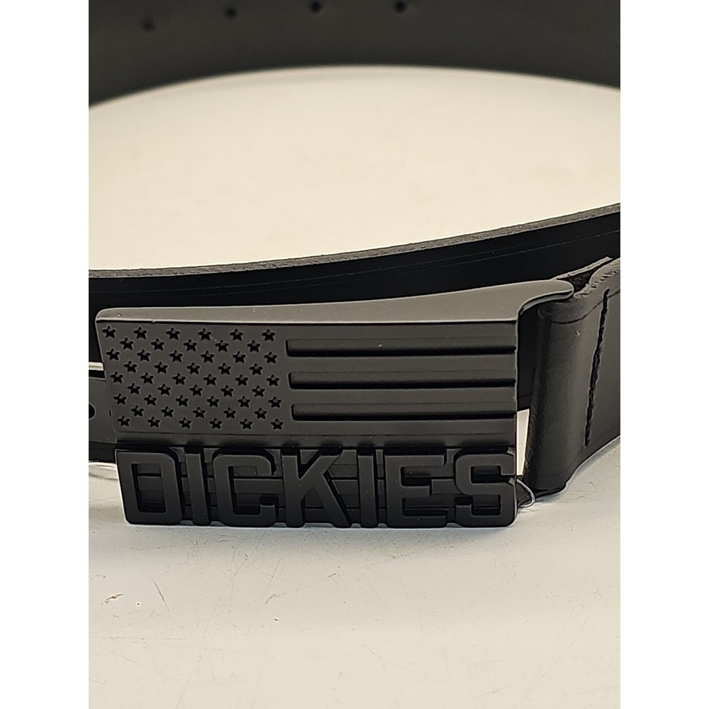 Dickies Men's Black Leather Belt 2X 46-48 Flag Buckle‎ New - Picture 3 of 7